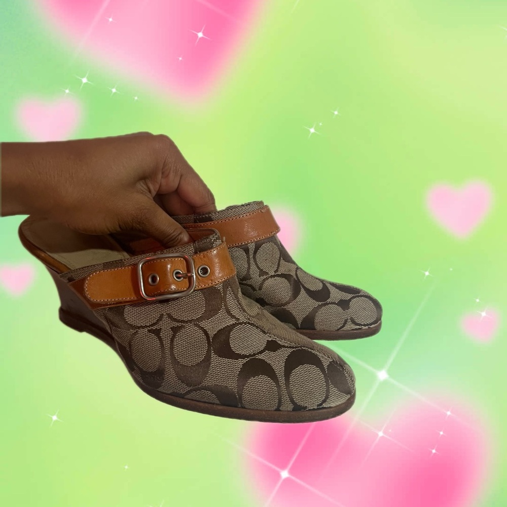 Vintage Coach Monogram mules.